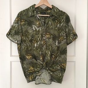 Olive/Khaki Tropical Hawaiian-style Safari Shirt